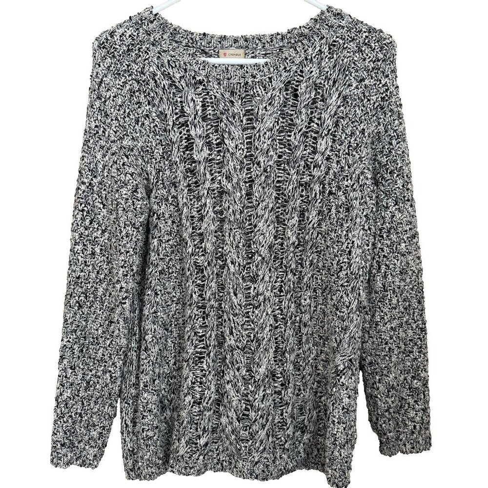 Cremieux Womens Open Knit Pullover Sweater Sz M Marled Gray Preppy Quiet Luxury